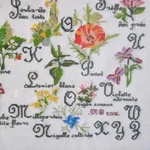 Afbeelding in Gallery-weergave laden, Abécédaire vintage (lettres ABCD) brodé sur le thème des fleurs et encadré, XXè