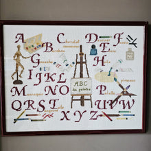Afbeelding in Gallery-weergave laden, Abécédaire vintage (lettres ABCD) brodé sur l'univers du peintre et encadré, XXè