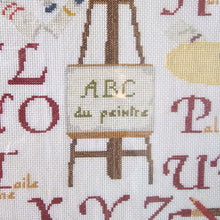 Afbeelding in Gallery-weergave laden, Abécédaire vintage (lettres ABCD) brodé sur l'univers du peintre et encadré, XXè