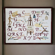 Afbeelding in Gallery-weergave laden, Abécédaire vintage (lettres ABCD) brodé sur l'univers du peintre et encadré, XXè