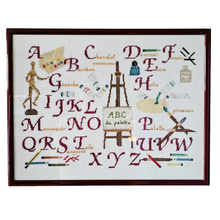 Afbeelding in Gallery-weergave laden, Abécédaire vintage (lettres ABCD) brodé sur l'univers du peintre et encadré, XXè