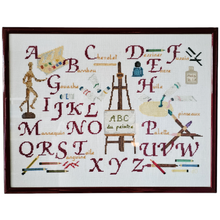 Afbeelding in Gallery-weergave laden, Abécédaire vintage (lettres ABCD) brodé sur l'univers du peintre et encadré, XXè