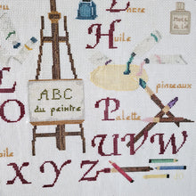 Afbeelding in Gallery-weergave laden, Abécédaire vintage (lettres ABCD) brodé sur l'univers du peintre et encadré, XXè