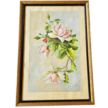 Load image into Gallery viewer, HUART A.M., aquarelle originale signée à décor de roses, 1è moitié du XXè
