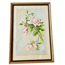 Load image into Gallery viewer, HUART A.M., aquarelle originale signée à décor de roses, 1è moitié du XXè