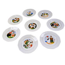 Load image into Gallery viewer, Céranord, Style Bicot sur les mois de l'année, Suite de 8 assiettes à dessert en porcelaine opaque, années 1950