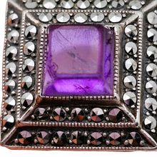Afbeelding in Gallery-weergave laden, Oude Art Deco ring in 835 zilver bezet met een amethist en 48 markasieten