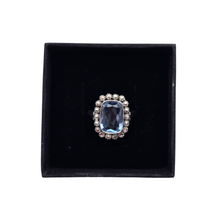 Load image into Gallery viewer, Old Art Deco ring in 835 silver set with an emerald-cut light blue spinel surrounded by 18 marcasites