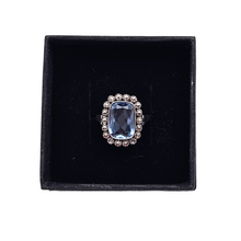 Load image into Gallery viewer, Old Art Deco ring in 835 silver set with an emerald-cut light blue spinel surrounded by 18 marcasites