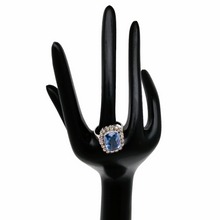 Load image into Gallery viewer, Old Art Deco ring in 835 silver set with an emerald-cut light blue spinel surrounded by 18 marcasites