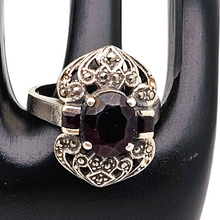 Charger l'image dans la galerie, Bague Art déco en argent 925, grenats et marcassites, années 1920-1930 Le Charme des Violettes - Brocante en ligne