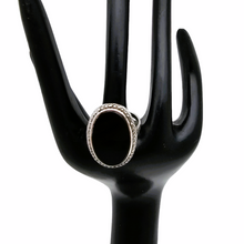 Afbeelding in Gallery-weergave laden, Oude Art Deco zilveren ring bezet met zwarte onyx en marcasieten