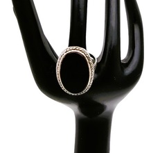 Afbeelding in Gallery-weergave laden, Oude Art Deco zilveren ring bezet met zwarte onyx en marcasieten
