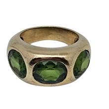 Afbeelding in Gallery-weergave laden, Bague vintage en vermeil sertie de 3 péridots, années 1980