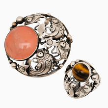 Afbeelding in Gallery-weergave laden, Niels Erik From. Bague Skønvirke fish en argent sterling et oeil de tigre, design danois, années 1950
