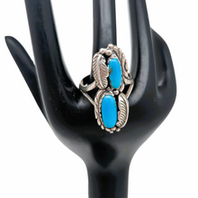 Afbeelding in Gallery-weergave laden, Oude Indiaanse ring in 925 zilver bezet met 2 turkoois