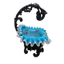 Load image into Gallery viewer, Baguier porte-montre Napoléon III en opaline turquoise émaillée et régule, vers 1870-1890 Le Charme des Violettes - Brocante en ligne