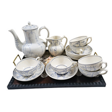 Load image into Gallery viewer, Boch La Louvière Belgique, service à café pour 6 personnes au décor Copenhague, entre 1920 et 1950
