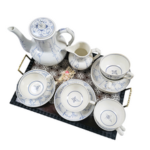 Load image into Gallery viewer, Boch La Louvière Belgique, service à café pour 6 personnes au décor Copenhague, entre 1920 et 1950