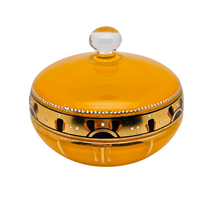 Load image into Gallery viewer, Boîte à poudre Art déco en verre orange et or, années 1920