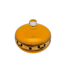 Load image into Gallery viewer, Boîte à poudre Art déco en verre orange et or, années 1920