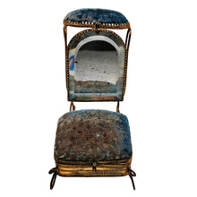 Load image into Gallery viewer, Boîte à bijoux porte-montre en forme de chaise – miroir biseauté et velours bleu, fin XIXe Le Charme des Violettes - Brocante en ligne