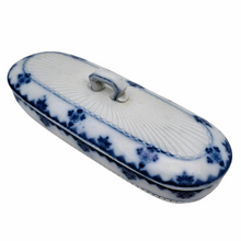 Load image into Gallery viewer, Art Deco comb box in white and blue earthenware
