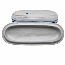 Load image into Gallery viewer, Art Deco comb box in white and blue earthenware