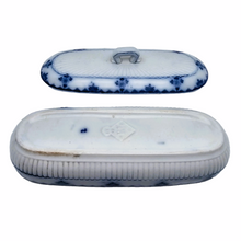 Load image into Gallery viewer, Art Deco comb box in white and blue earthenware