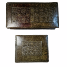 Load image into Gallery viewer, Duo of leather-style embossed cardboard boxes. 1920s-1930s