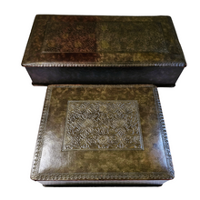 Load image into Gallery viewer, Duo of leather-style embossed cardboard boxes. 1920s-1930s