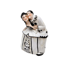 Charger l'image dans la galerie, Bonbonnière Art déco Pierrot & Colombine en porcelaine, décor noir & blanc, années 1925-1935 Le Charme des Violettes - Brocante en ligne
