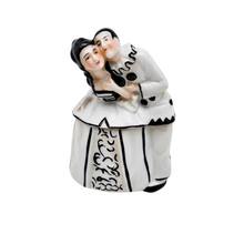 Charger l'image dans la galerie, Bonbonnière Art déco Pierrot & Colombine en porcelaine, décor noir & blanc, années 1925-1935 Le Charme des Violettes - Brocante en ligne