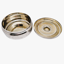 Load image into Gallery viewer, Vintage round candy box in silver metal