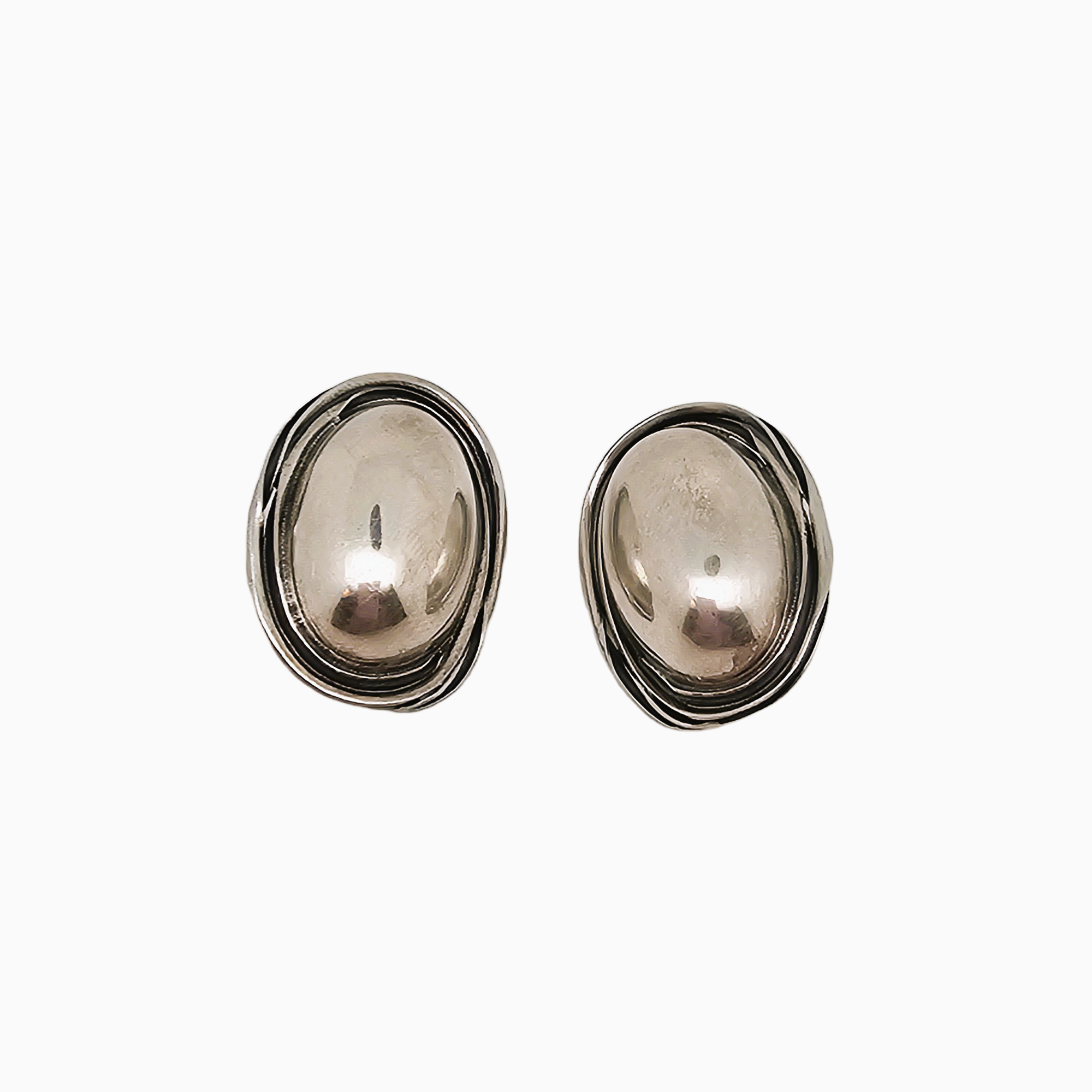 Vintage oval clip on earrings in 925 silver with Polish hallmark