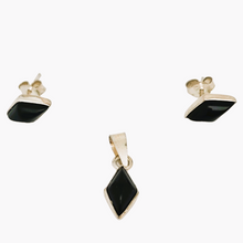Afbeelding in Gallery-weergave laden, Boucles d'oreilles et pendentif vintage en argent 925 et onyx noir, design scandinave, années 1970