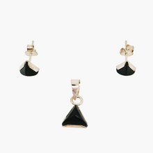 Afbeelding in Gallery-weergave laden, Boucles d'oreilles et pendentif vintage en argent 925 et onyx noir, design scandinave, années 1970