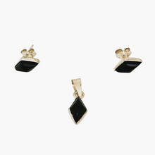 Afbeelding in Gallery-weergave laden, Boucles d'oreilles et pendentif vintage en argent 925 et onyx noir, design scandinave, années 1970
