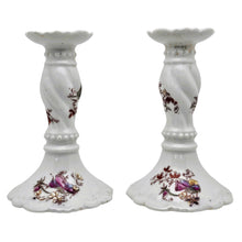 Load image into Gallery viewer, Paire de bougeoirs anciens en porcelaine à décor de pensées, fin XIXè - début XXè Le Charme des Violettes - Brocante en ligne
