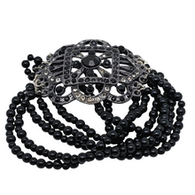Afbeelding in Gallery-weergave laden, Bracelet manchette d'inspiration Art déco serti de strass noirs et blancs, années 1980
