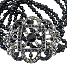 Afbeelding in Gallery-weergave laden, Bracelet manchette d'inspiration Art déco serti de strass noirs et blancs, années 1980