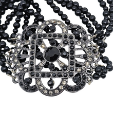 Afbeelding in Gallery-weergave laden, Bracelet manchette d'inspiration Art déco serti de strass noirs et blancs, années 1980