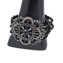 Afbeelding in Gallery-weergave laden, Bracelet manchette d'inspiration Art déco serti de strass noirs et blancs, années 1980