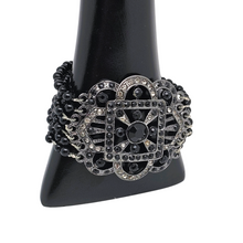 Afbeelding in Gallery-weergave laden, Bracelet manchette d'inspiration Art déco serti de strass noirs et blancs, années 1980