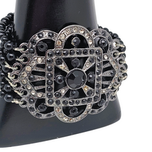 Afbeelding in Gallery-weergave laden, Bracelet manchette d'inspiration Art déco serti de strass noirs et blancs, années 1980