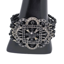 Afbeelding in Gallery-weergave laden, Bracelet manchette d'inspiration Art déco serti de strass noirs et blancs, années 1980