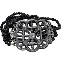 Afbeelding in Gallery-weergave laden, Bracelet manchette d'inspiration Art déco serti de strass noirs et blancs, années 1980