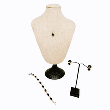 Afbeelding in Gallery-weergave laden, Vintage 925 zilveren oorbellen, armband en hanger bezet met ovale zwarte onyx cabochons