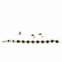 Afbeelding in Gallery-weergave laden, Vintage 925 zilveren oorbellen, armband en hanger bezet met ovale zwarte onyx cabochons