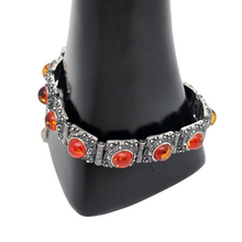 Afbeelding in Gallery-weergave laden, Vintage Scandinavische armband in 925 zilver en Baltisch oranje barnsteen